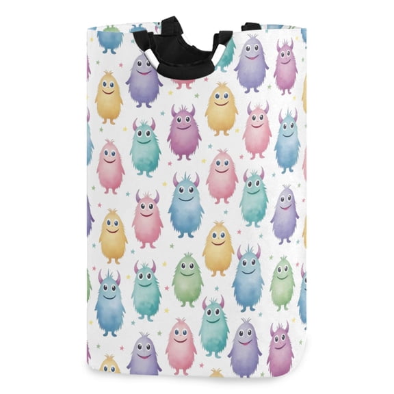 Ryvnso Cute Monsters Pattern Large Storage Basket with Handles Collapsible Organizer Bin Laundry Hamper