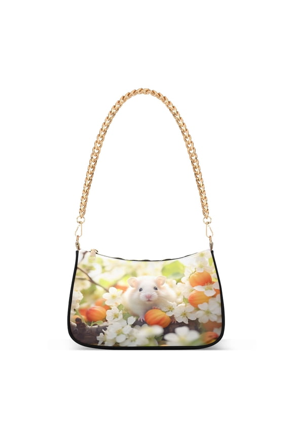 Cute Mouse Floral Womens Chain Shoulder Bag Tote Handbags Clutch Hobo Purse with Zipper for Travel