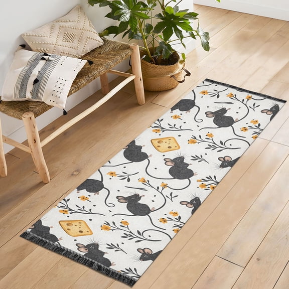 Ryvnso Cute Mouse Rat Bedroom Runner Rug 2'x6' Hallway Area Carpet Non Slip Entryway Mat with Tassels