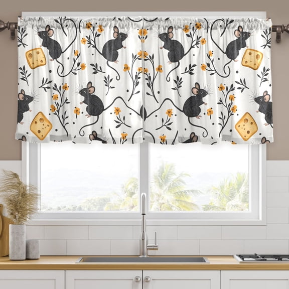Ryvnso Cute Mouse Rat Curtains Sets Short Curtain Rod Pocket Half Window Cafe Farmhouse Tier 2 Panels 57"W x 24"L