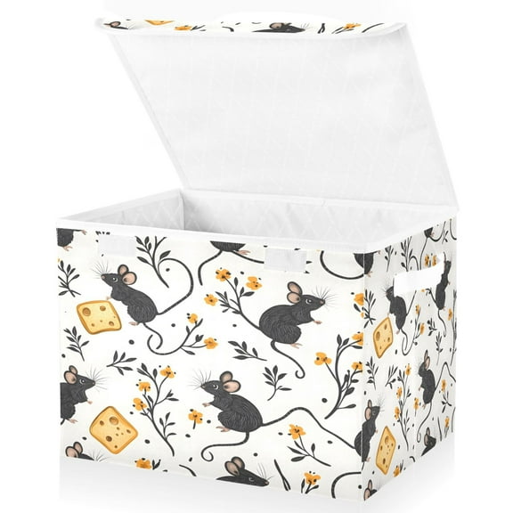 Ryvnso Cute Mouse Rat Large Lidded Foldable Storage Baskets Cubes Boxes Lids Bin for Home