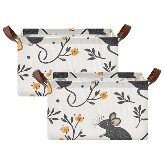Ryvnso Cute Mouse Rat Storage Bins Large Basket Foldable Cube Toys Organizer with Handles 2 PCs