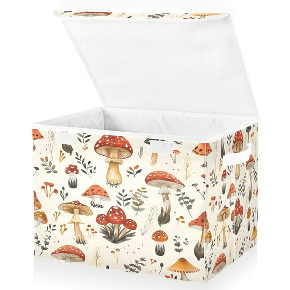 Ryvnso Cute Mushroom Large Lidded Foldable Storage Baskets Cubes Boxes Lids Bin for Home