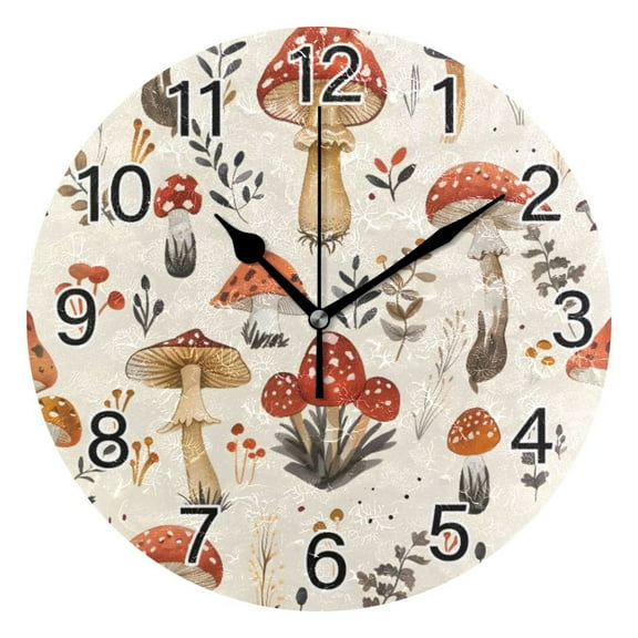 Ryvnso Cute Mushroom Wall Clock Non Ticking Silent Kitchen Clock Battery Operated Clocks 10 inch