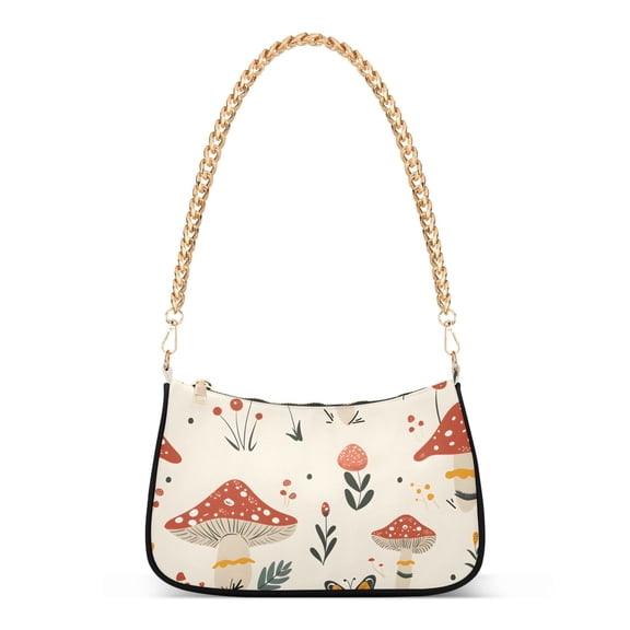 Ryvnso Cute Mushrooms Flowers Womens Chain Shoulder Bag Tote Handbags Clutch Hobo Purse with Zipper for Travel