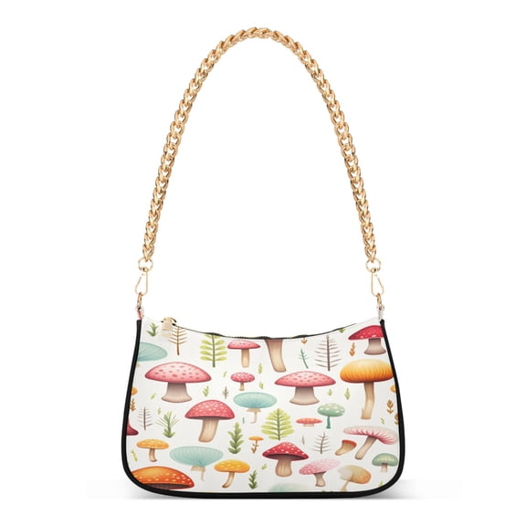 Ryvnso Cute Mushrooms Womens Chain Shoulder Bag Tote Handbags Clutch Hobo Purse with Zipper for Travel