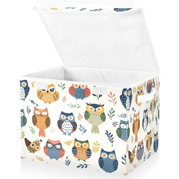 Ryvnso Cute Owl Pattern Large Lidded Foldable Storage Baskets Cubes Boxes Lids Bin for Home