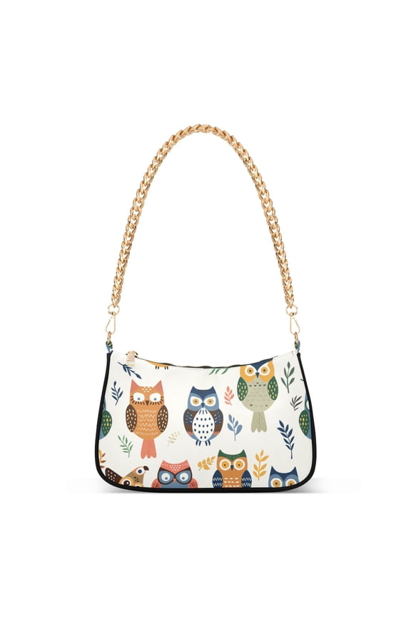 Cute Owl Pattern Womens Chain Shoulder Bag Tote Handbags Clutch Hobo Purse with Zipper for Travel