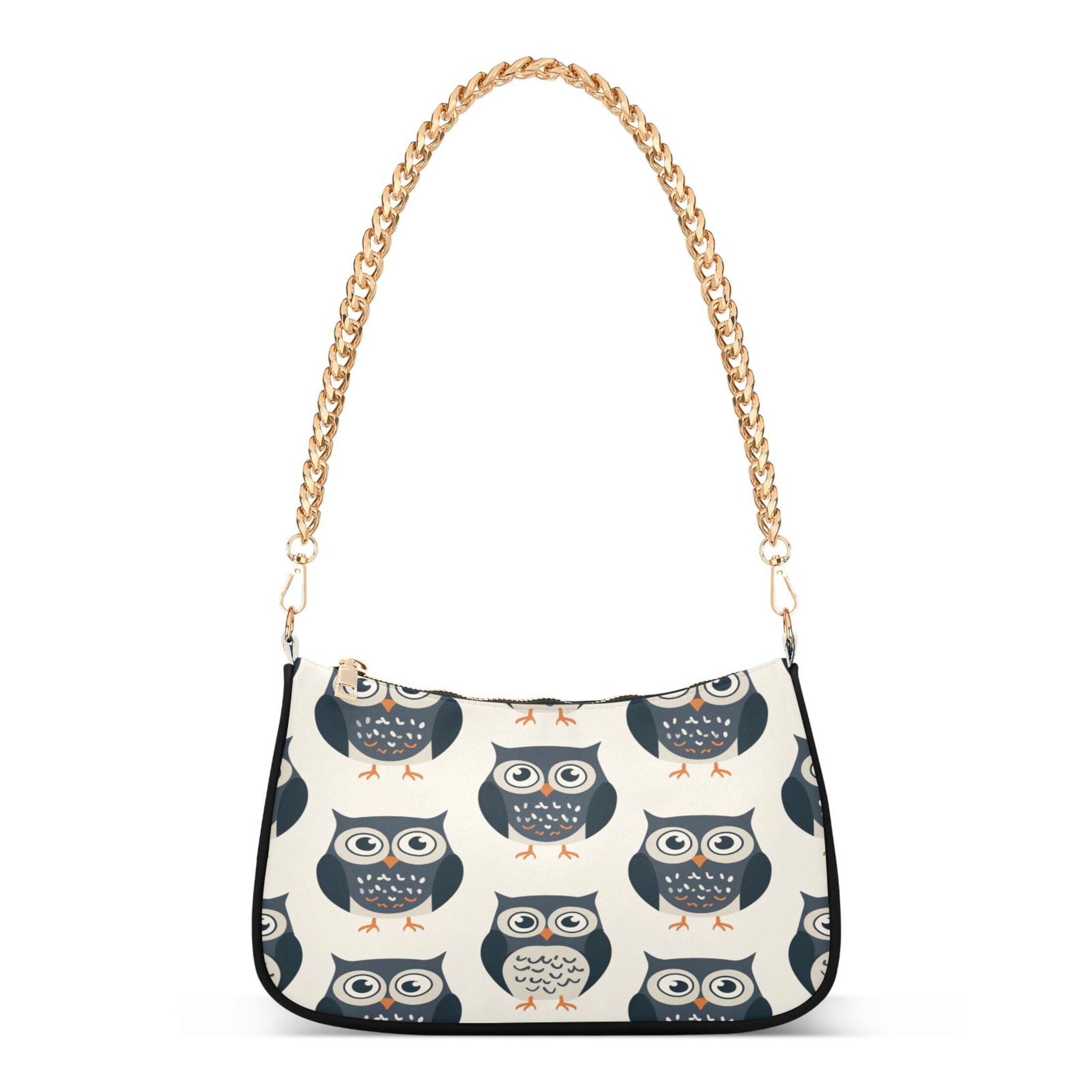 Ryvnso Cute Owls Womens Chain Shoulder Bag Tote Handbags Clutch Hobo Purse with Zipper for Travel