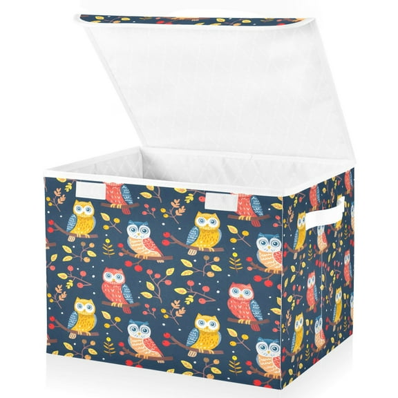 Ryvnso Cute Owls on Branch Large Lidded Foldable Storage Baskets Cubes Boxes Lids Bin for Home