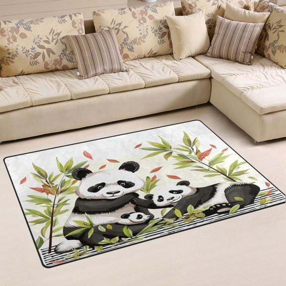 Ryvnso Cute Panda Family Leaves Area Floor Mat Non-Slip Carpet Soft Rugs Doormats 31" x 20"