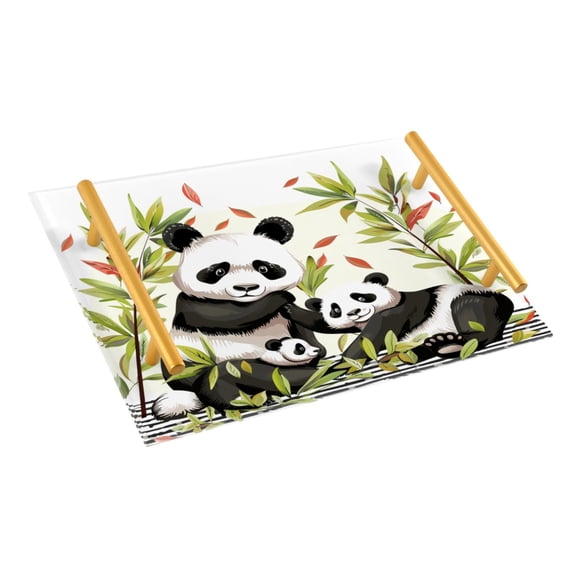Ryvnso Cute Panda Family Leaves Bathroom Tray Vanity Countertop Trays Acrylic Organizer
