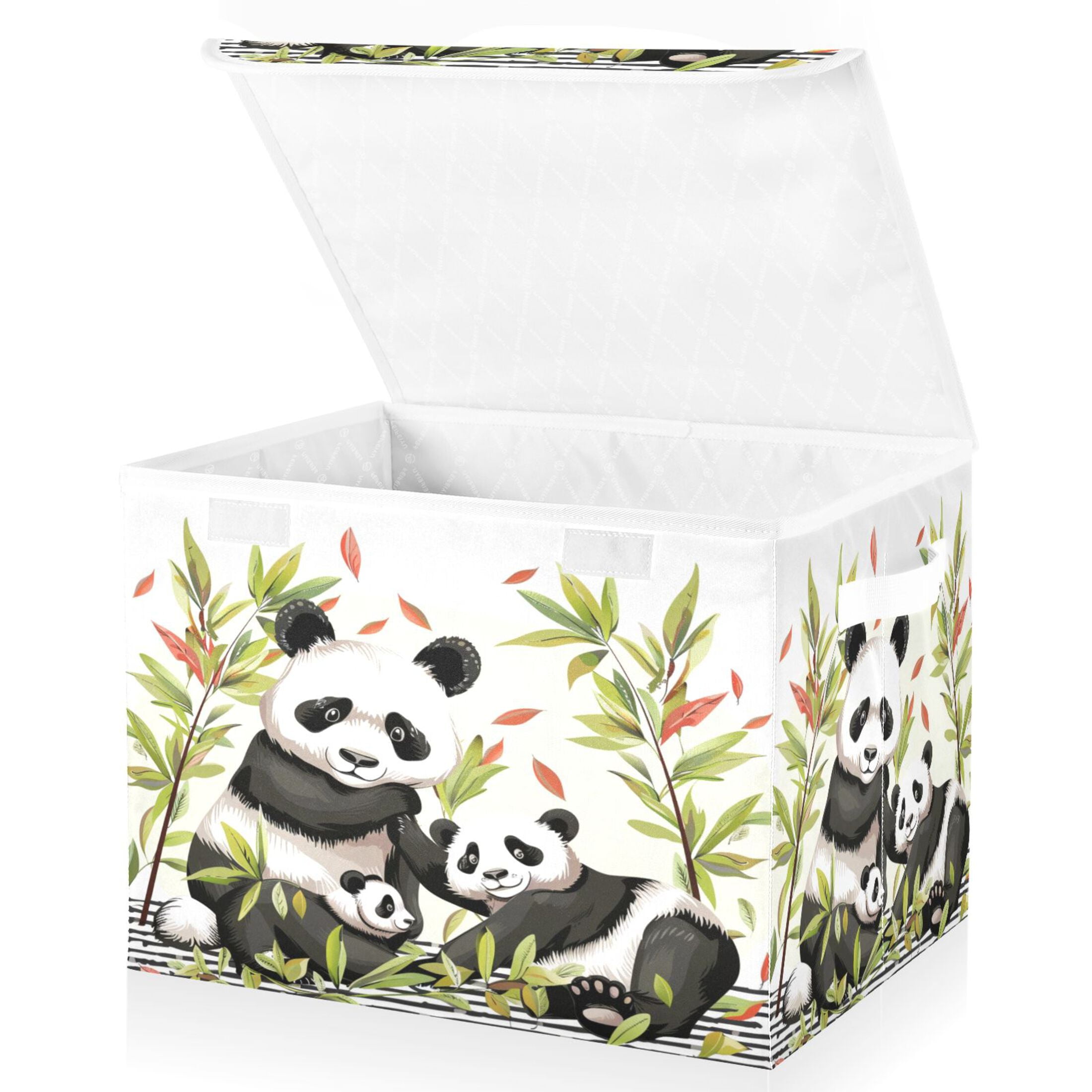 Ryvnso Cute Panda Family Leaves Large Lidded Foldable Storage Baskets ...