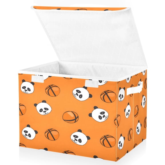 Ryvnso Cute Panda and Basketball Large Lidded Foldable Storage Baskets Cubes Boxes Lids Bin for Home