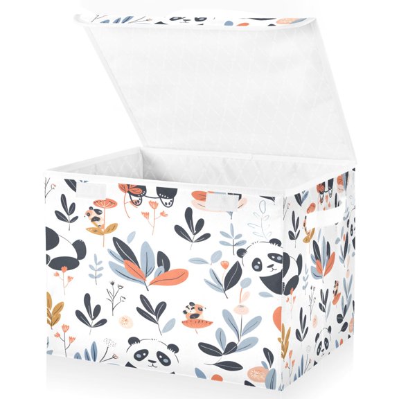 Ryvnso Cute Panda and Grass Large Lidded Foldable Storage Baskets Cubes Boxes Lids Bin for Home