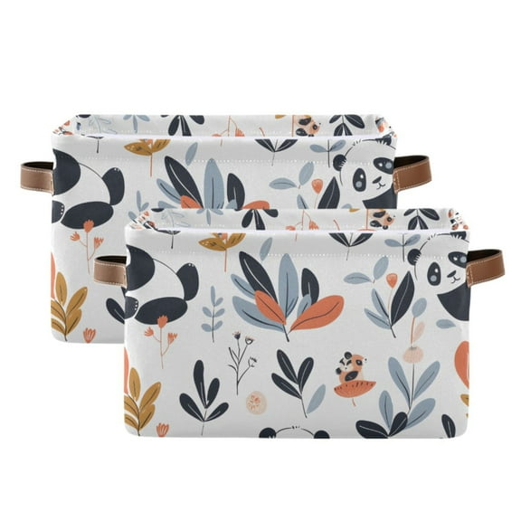 Ryvnso Cute Panda and Grass Storage Basket Large Bin Foldable Boxes Toys Organizer 14.2x10.2x8.3in 2 PCs