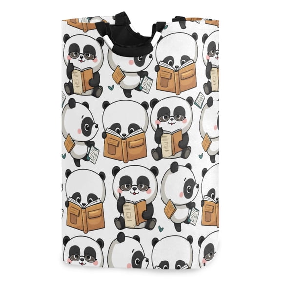 Ryvnso Cute Pandas Reading Pattern Large Storage Basket with Handles Collapsible Organizer Bin Laundry Hamper