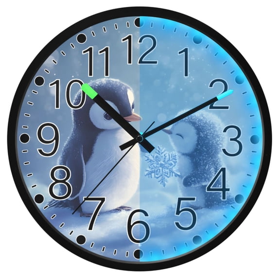 Ryvnso Cute Penguin Winter 12 Inch Night Light Wall Clock Silent Battery Operated Luminous Clocks