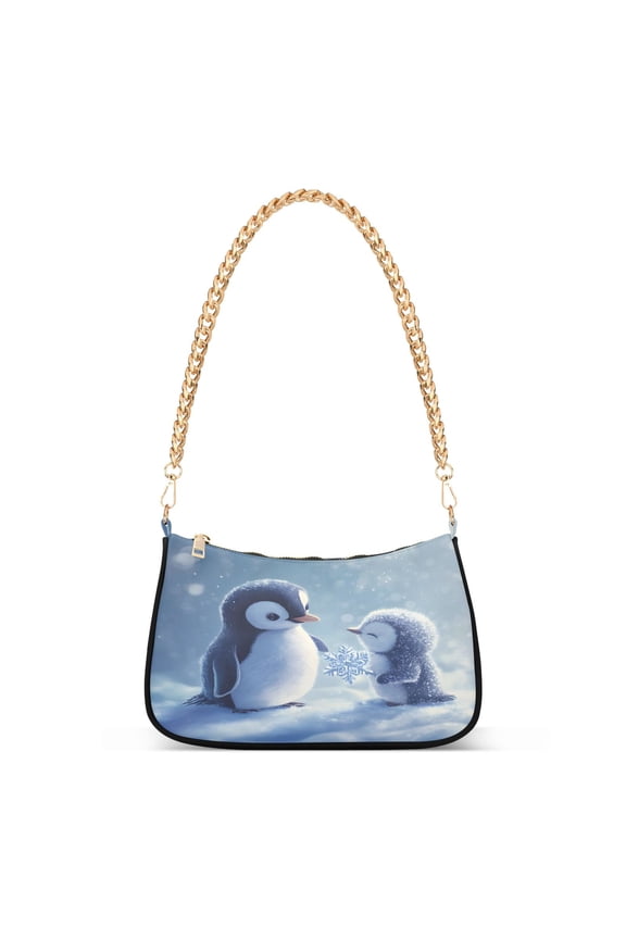 Cute Penguin Winter Womens Chain Shoulder Bag Tote Handbags Clutch Hobo Purse with Zipper for Travel