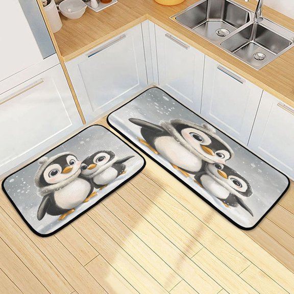 Ryvnso Cute Penguins Kitchen Rugs Set Non Slip Runner Mats for Dining Room