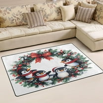 Ryvnso Cute Penguins Wreath Area Floor Mat Non-Slip Carpet Soft Rugs Doormats 31" x 20"