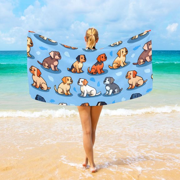 Ryvnso Cute Pug Dog Beach Towel Quick Dry Swimming Yoga Beach Towels Large Sand Free Microfiber Towel 31"W x 71"L