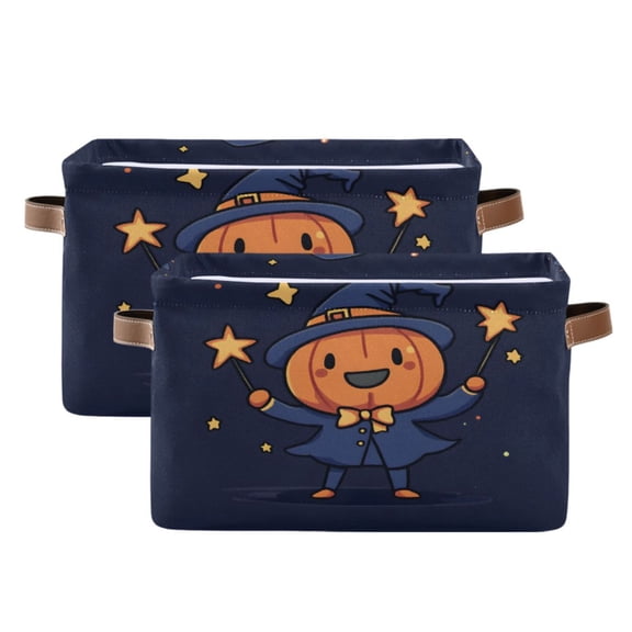 Ryvnso Cute Pumpkin Storage Basket Large Bin Foldable Boxes Toys Organizer 14.2x10.2x8.3in 2 PCs