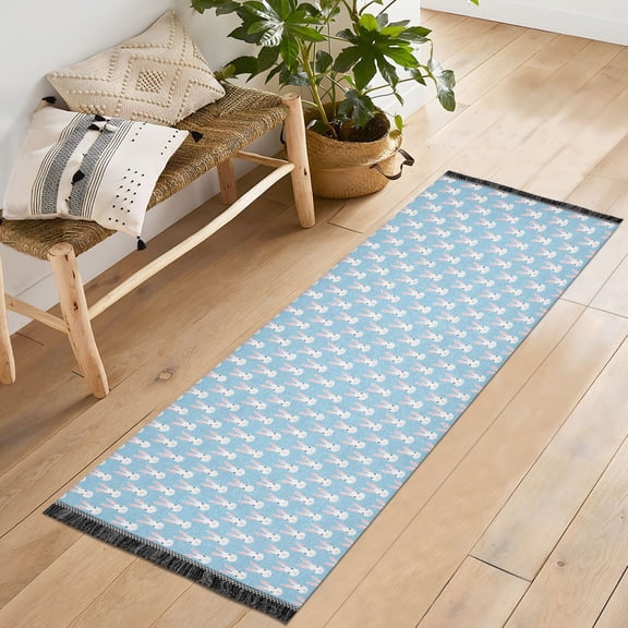 Ryvnso Cute Rabbit Bedroom Runner Rug 2'x6' Hallway Area Carpet Non Slip Entryway Mat with Tassels