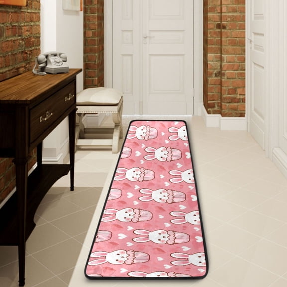 Ryvnso Cute Rabbit Heart Hallway Runner Rugs Floor Carpet Non Slip Entryway Mat 2' x 6'