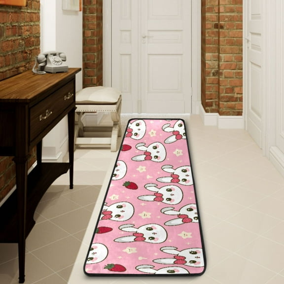 Ryvnso Cute Rabbit Strawberry Star Hallway Runner Rugs Floor Carpet Non Slip Entryway Mat 2' x 6'