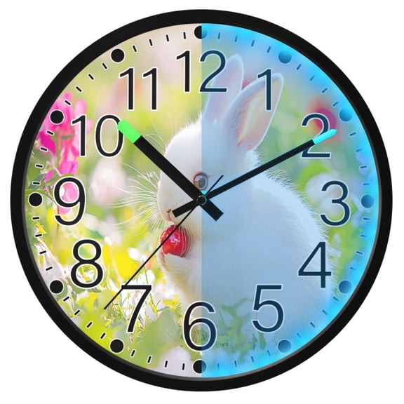 Ryvnso Cute Rabbit on Grass 12 Inch Night Light Wall Clock Silent Battery Operated Luminous Clocks