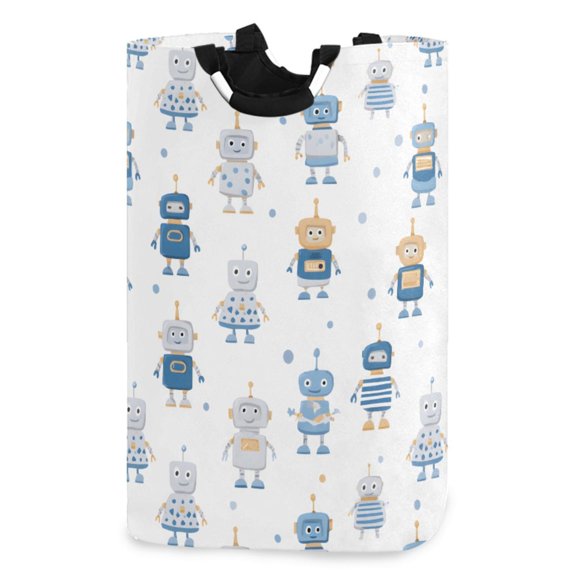 Ryvnso Cute Robots Pattern Large Storage Basket with Handles Collapsible Organizer Bin Laundry Hamper