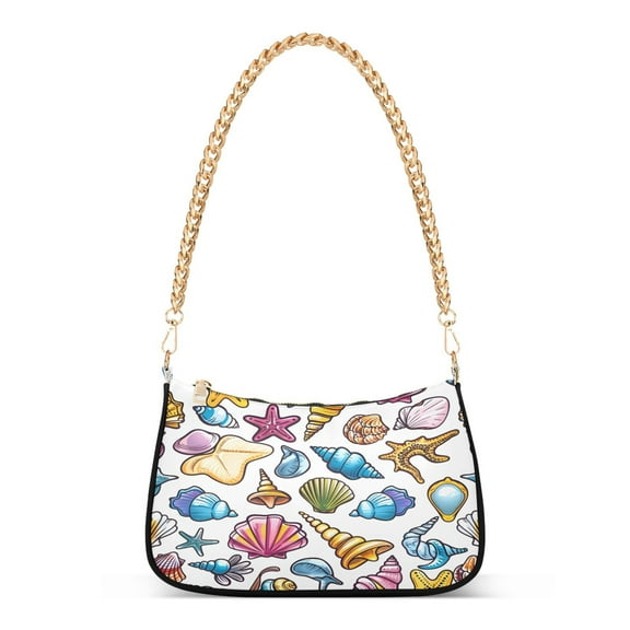 Ryvnso Cute Seashells Conch Womens Chain Shoulder Bag Tote Handbags Clutch Hobo Purse with Zipper for Travel
