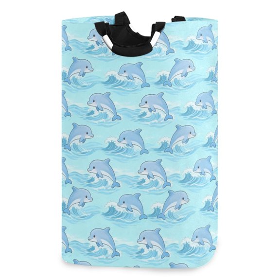 Ryvnso Cute Sharks Jumping Pattern Large Storage Basket with Handles Collapsible Organizer Bin Laundry Hamper