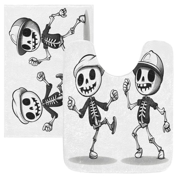 Ryvnso Cute Skeleton Dancing Bathroom Shaggy Rugs Toilet Mat Soft Contour Rug