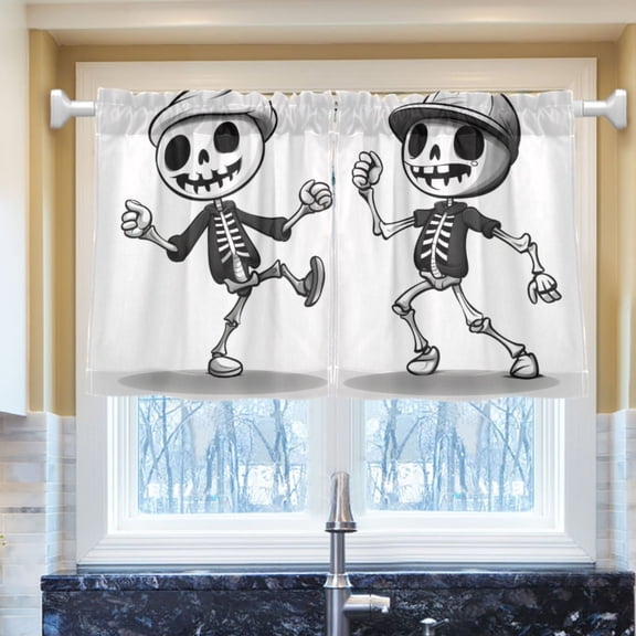 Ryvnso Cute Skeleton Dancing Half Curtains Sets Tier 2 Panels Short Curtain Rod Pocket 27"W x 24"L
