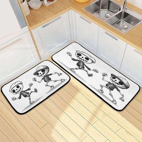 Ryvnso Cute Skeleton Dancing Kitchen Rugs Set Non Slip Runner Mats for Dining Room