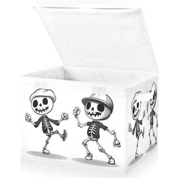 Ryvnso Cute Skeleton Dancing Large Lidded Foldable Storage Baskets Cubes Boxes Lids Bin for Home