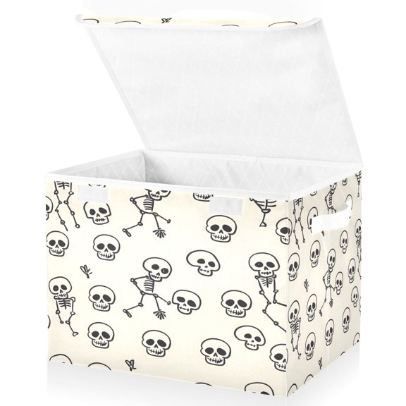 Ryvnso Cute Skeleton Large Lidded Foldable Storage Baskets Cubes Boxes Lids Bin for Home
