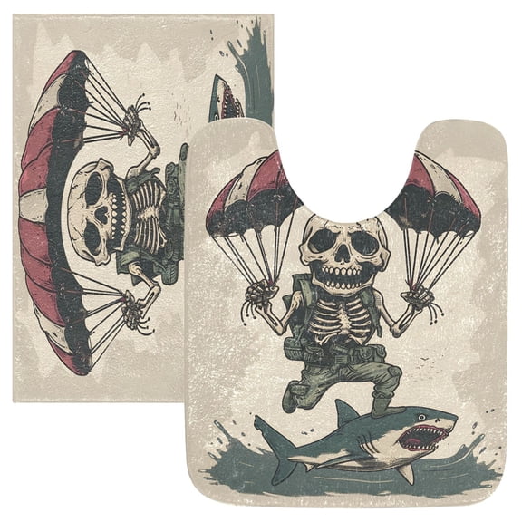 Ryvnso Cute Skeleton on Shark Bathroom Shaggy Rugs Toilet Mat Soft Contour Rug