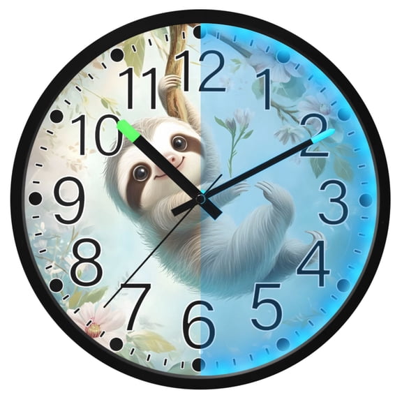Ryvnso Cute Sloth 12 Inch Night Light Wall Clock Silent Battery Operated Luminous Clocks