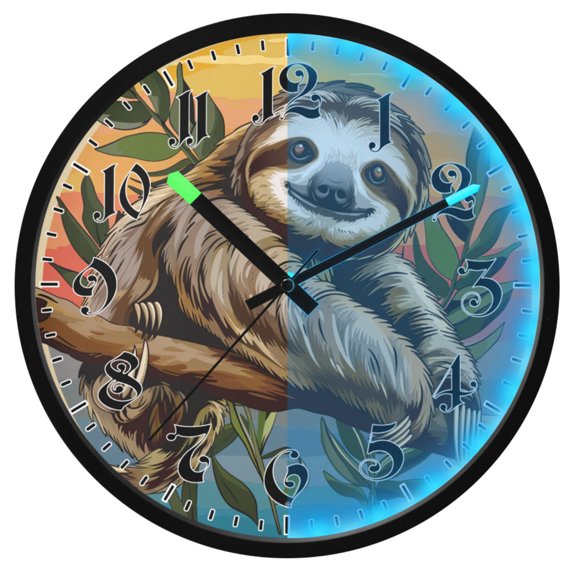 Ryvnso Cute Sloth on Branch 12 Inch Night Light Wall Clock Luminous Silent Battery Operate Clocks
