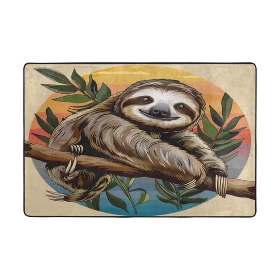 Ryvnso Cute Sloth on Branch Area Floor Mats Large Nursery Rugs Non-Slip Carpets Doormat 36" x 24"