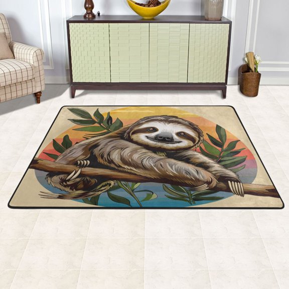 Ryvnso Cute Sloth on Branch Area Floor Mats Large Nursery Rugs Non-Slip Carpets Doormat 72" x 48"