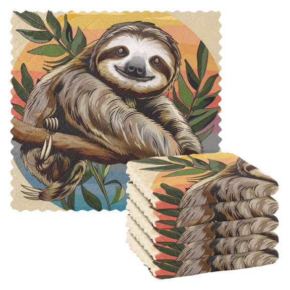 Ryvnso Cute Sloth on Branch Kitchen Towels Dish Clothes for Drying Dishes Cleaning Absorbent Set of 6