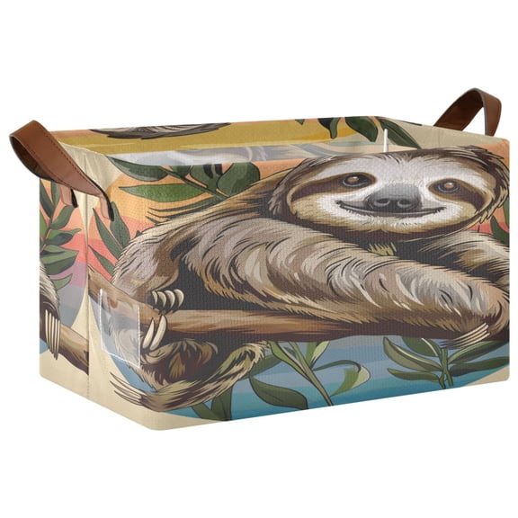Ryvnso Cute Sloth on Branch Storage Bins Large Basket Foldable Cube Toys Organizer with Handles 1 PC
