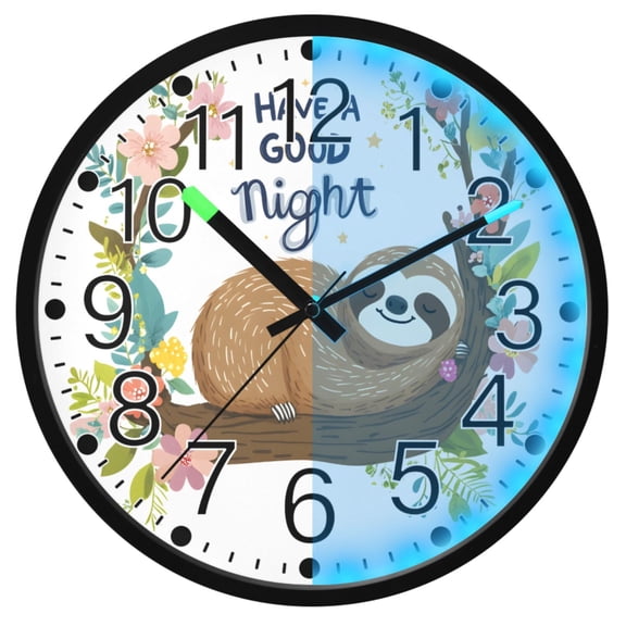 Ryvnso Cute Sloth-s1 12 Inch Night Light Wall Clock Silent Battery Operated Luminous Clocks