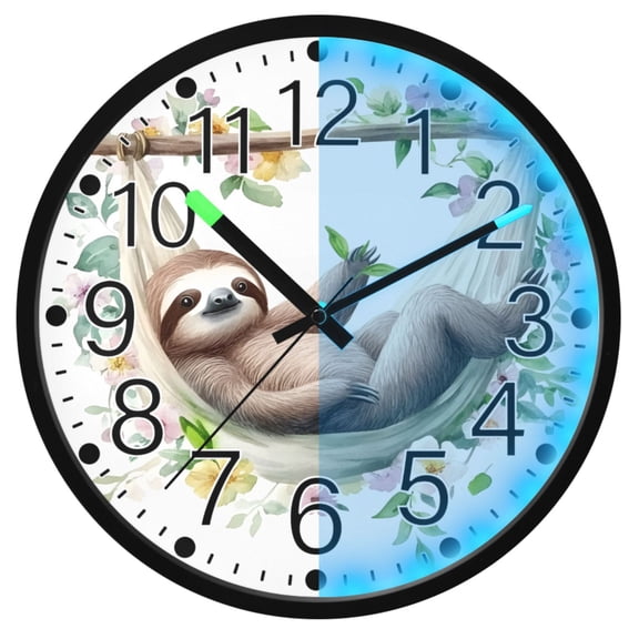 Ryvnso Cute Sloth-s2 12 Inch Night Light Wall Clock Silent Battery Operated Luminous Clocks