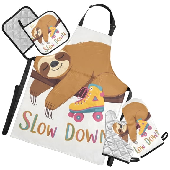 Ryvnso Cute Sloth-s3 Kitchen Apron Oven Mitts Set Pot Holders