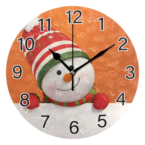 Ryvnso Cute Snowman Wall Clock Non Ticking Silent Kitchen Clock Battery Operated Clocks 10 inch